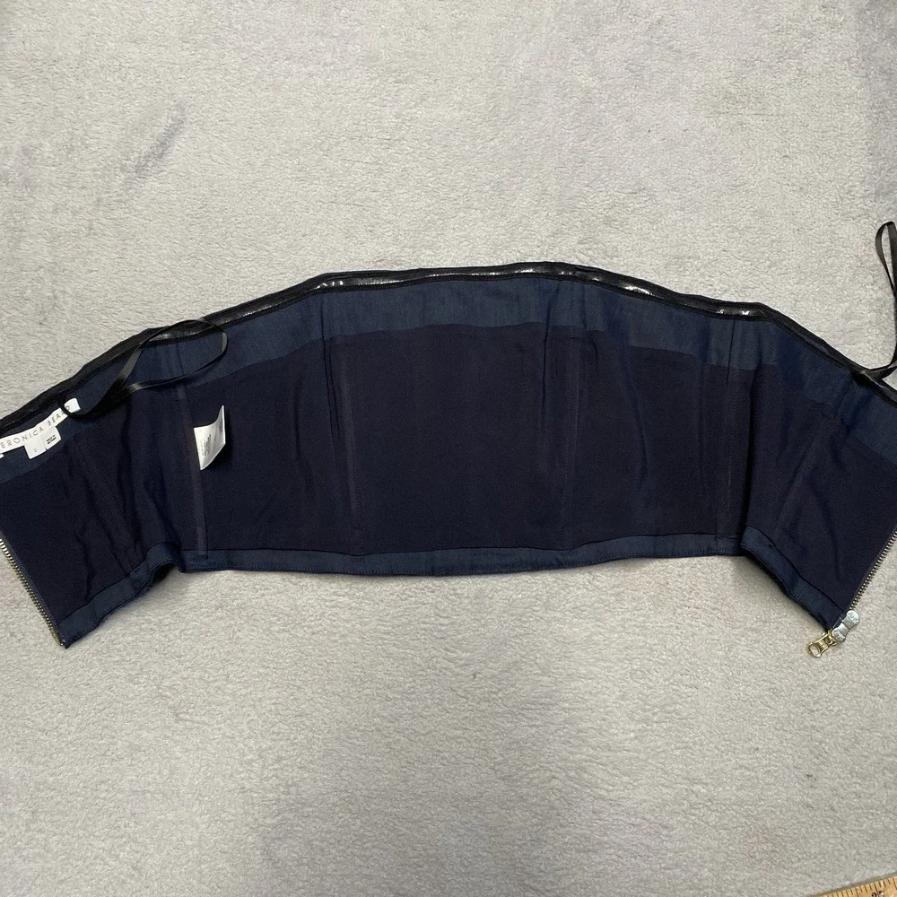 Veronica Beard Ziene Strapless Tube Top Size 2 Navy Linen Blend Zip Back - Picture 6 of 7